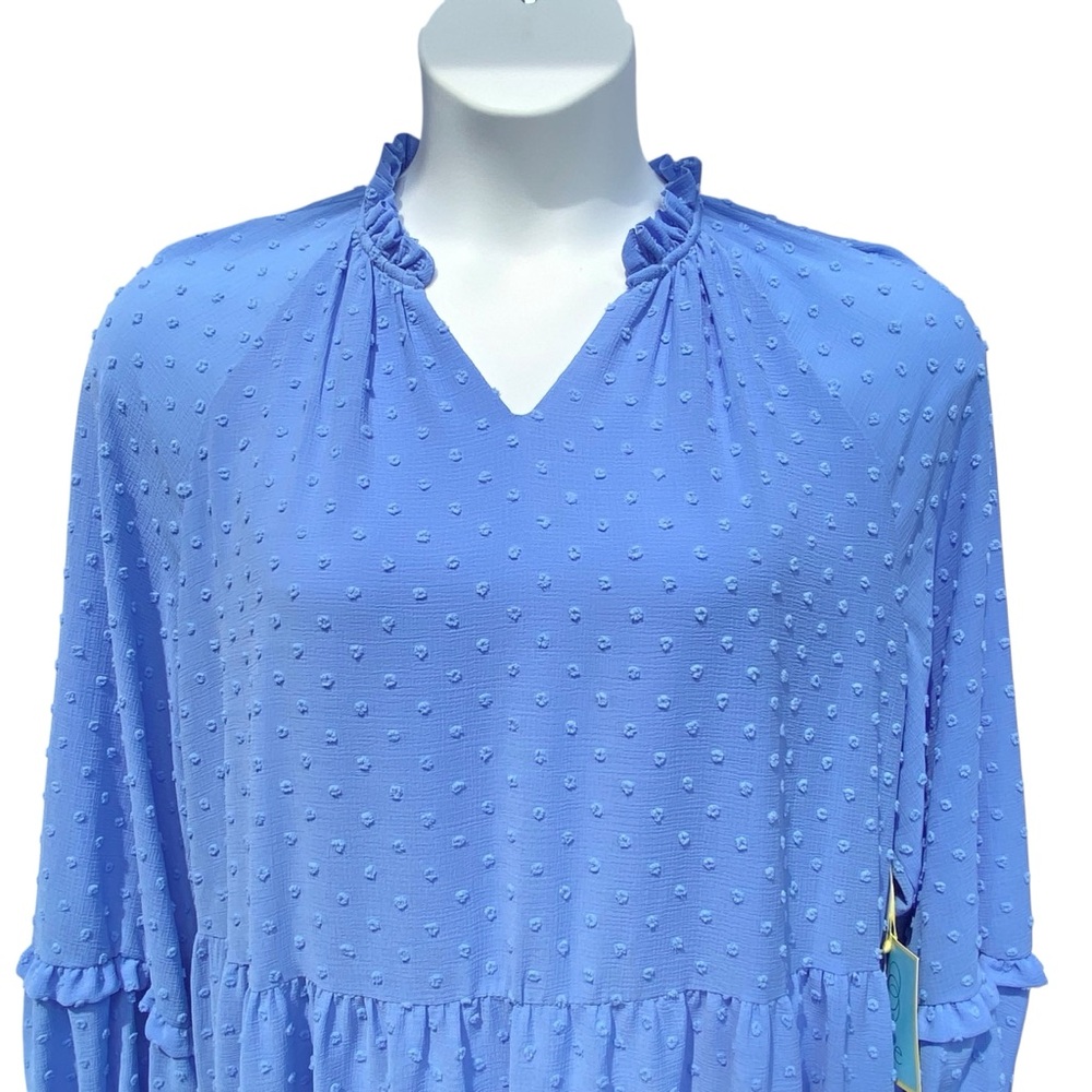 CeCe Swiss Dot Babydoll Dress Blue Jay Long Sleeve Womens Plus Size 1X NWT - Picture 4 of 9